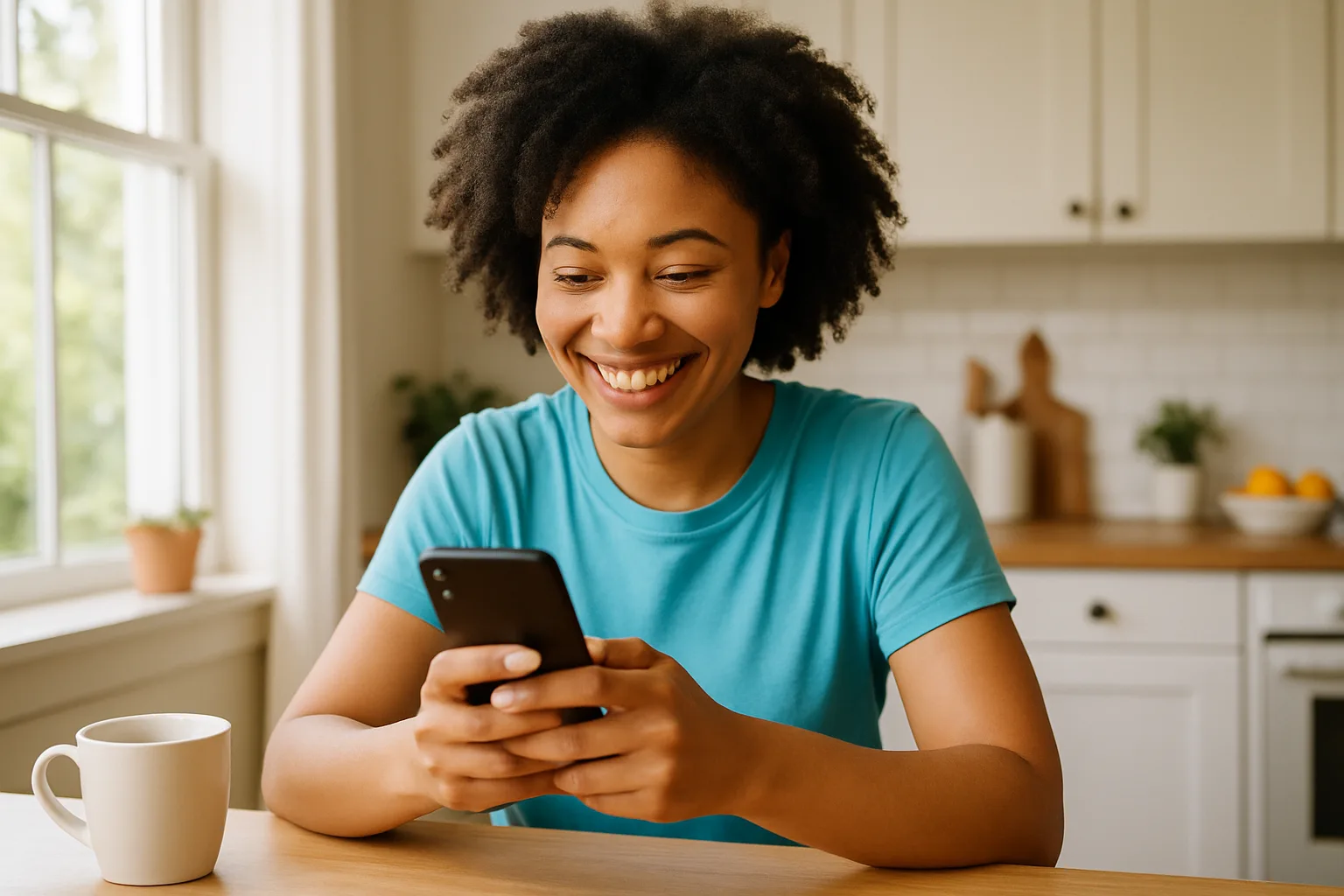 Person smiling while messaging on a smartphone — start dating in Bedfordshire